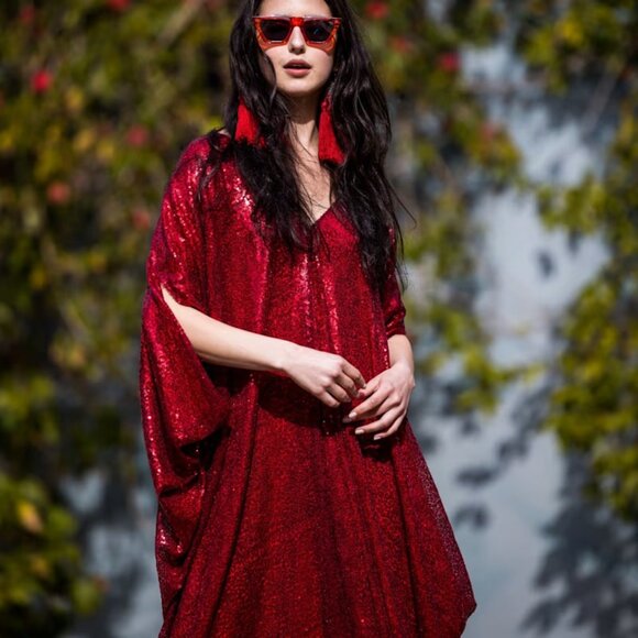 Designer Jennafer Grace Ruby Sequin Caftan - Picture 3 of 6